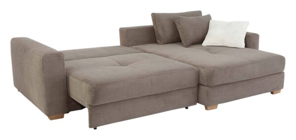 Ecksofa mit Bettfunktion und Bettkasten taupe Velourstoff B/H/T: ca. 288x86x186 cm – Bild 3