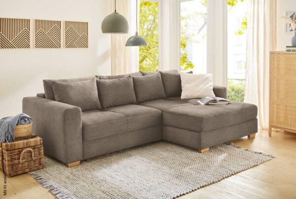 Ecksofa mit Bettfunktion und Bettkasten taupe Velourstoff B/H/T: ca. 288x86x186 cm – Bild 4