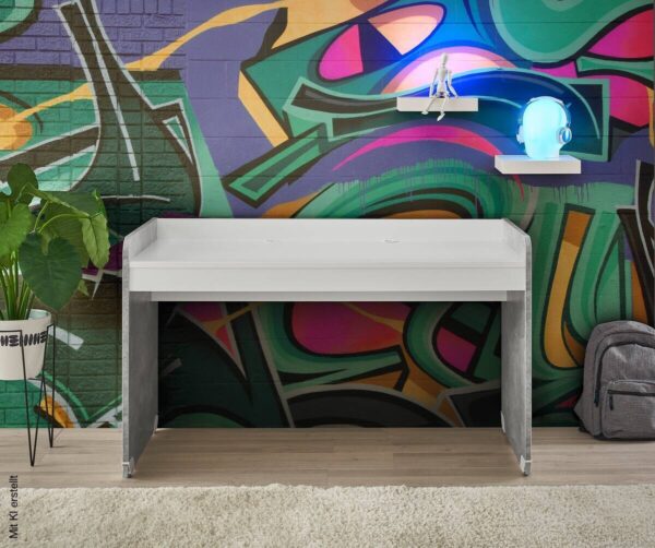 Schreibtisch Matino Beton weiß B/H/T: ca. 143x84x67 cm – Bild 5