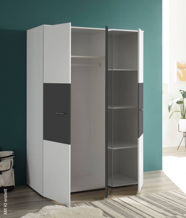 Kleiderschrank Alex weiß Graphit B/H/T: ca. 135x195x60 cm – Bild 2