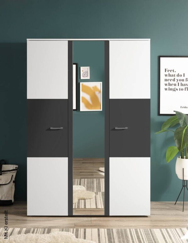 Kleiderschrank Alex weiß Graphit B/H/T: ca. 135x195x60 cm – Bild 3
