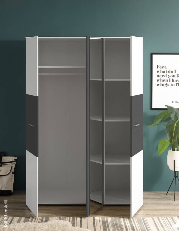 Kleiderschrank Alex weiß Graphit B/H/T: ca. 135x195x60 cm – Bild 4