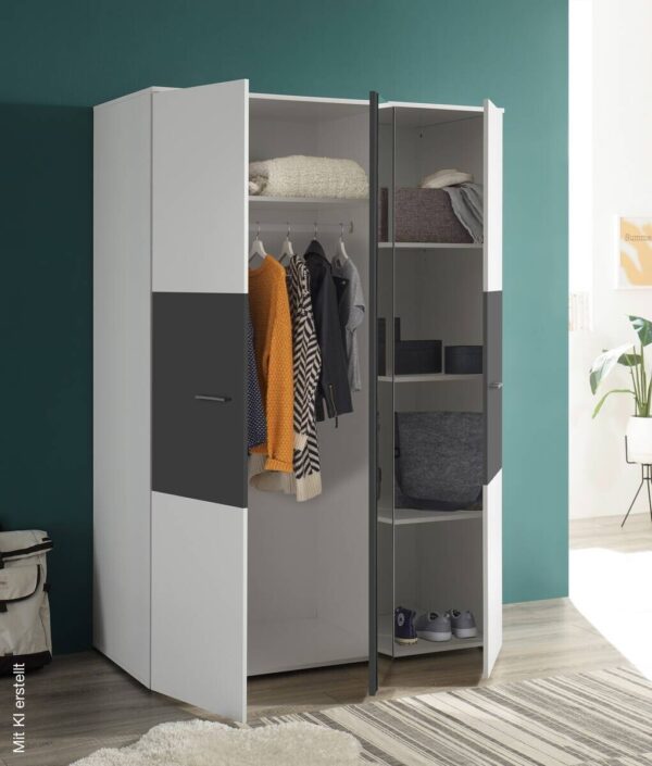 Kleiderschrank Alex weiß Graphit B/H/T: ca. 135x195x60 cm – Bild 5