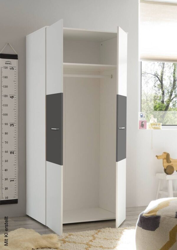 Kleiderschrank Alex weiß Graphit B/H/T: ca. 90x195x60 cm – Bild 2