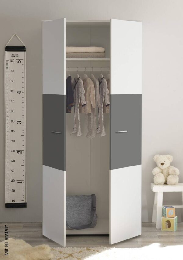 Kleiderschrank Alex weiß Graphit B/H/T: ca. 90x195x60 cm – Bild 3