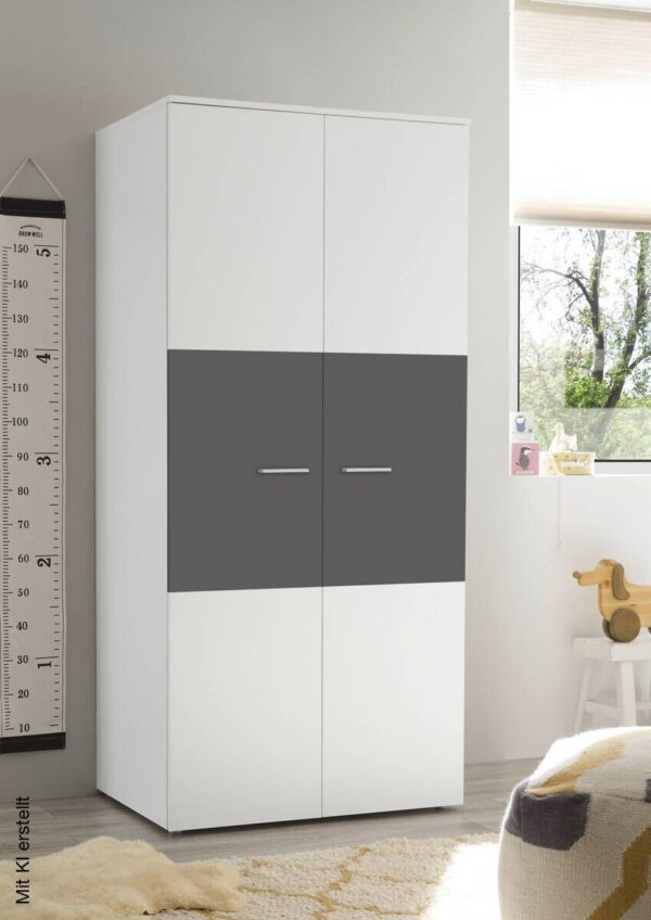 Kleiderschrank Alex weiß Graphit B/H/T: ca. 90x195x60 cm – Bild 5