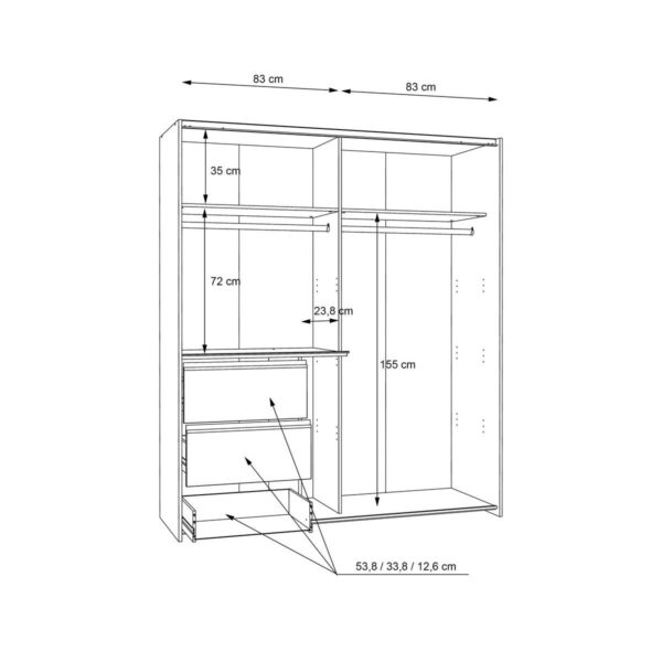 Schwebetürenschrank weiß B/H/T: ca. 170,3x200,5x61,2 cm – Bild 3