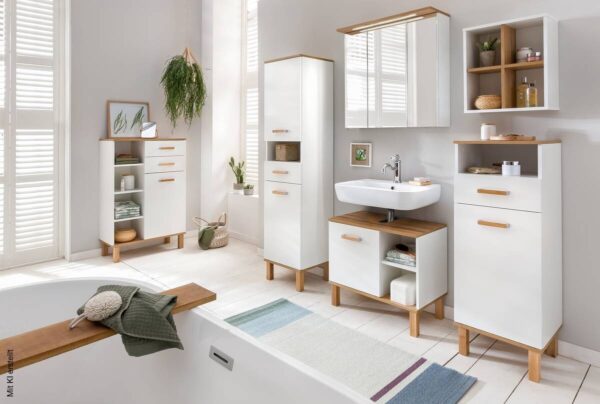 Midischrank Padua weiß glanz Eiche Landhaus Nachbildung B/H/T: ca. 40,4x114,5x35 cm – Bild 2