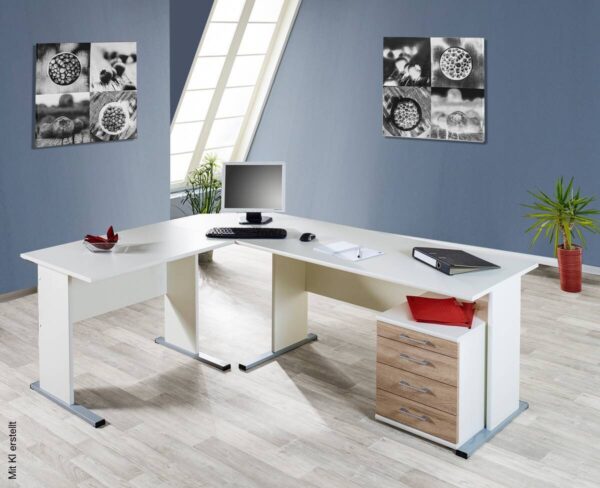 Schreibtisch Serie 200 perlweiß B/H/T: ca. 140x74,2x65 cm Schreibtisch Serie 200 perlweiß B/H/T: ca. 140x74,2x65 cm – Bild 4