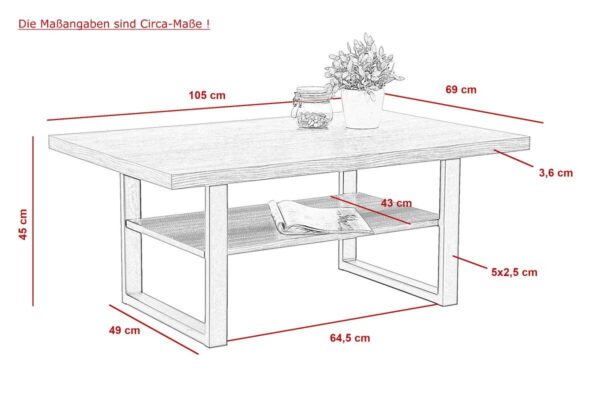 Couchtisch Anton Eiche Artisan Nachbildung B/H/T: ca. 105x45x69 cm Couchtisch Anton Eiche Artisan Nachbildung B/H/T: ca. 105x45x69 cm – Bild 2