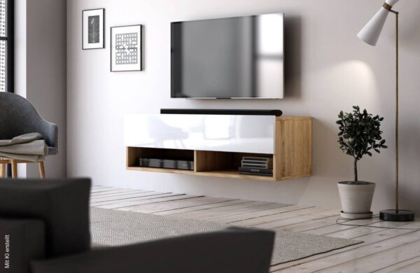 TV-Lowboard TV LOWBOARD DERBY 100 Eiche Wotan Nachbildung weiß glänzend B/H/T: ca. 100x32,5x31,5 cm – Bild 3
