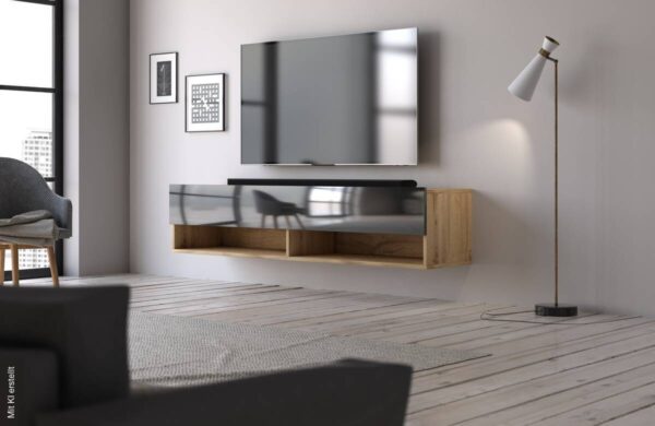 TV-Lowboard TV LOWBOARD DERBY 140 Eiche Wotan Nachbildung schwarz glänzend B/H/T: ca. 140x32,5x31,5 cm – Bild 5