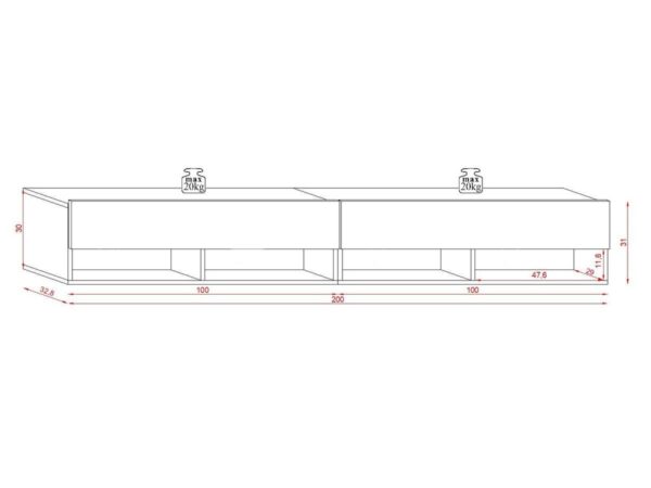 TV-Lowboard TV LOWBOARD DERBY 200 Eiche Wotan Nachbildung weiß glänzend B/H/T: ca. 200x32,5x31,5 cm – Bild 3