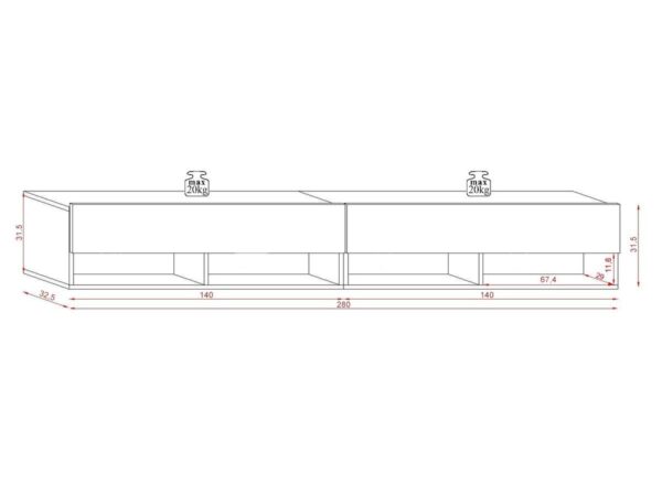 TV-Lowboard TV LOWBOARD DERBY 280 Eiche Wotan Nachbildung weiß glänzend B/H/T: ca. 280x32,5x31,5 cm – Bild 2
