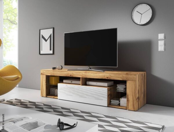 TV-Lowboard TV LOWBOARD Everest 140 Eiche Wotan Nachbildung weiß glänzend B/H/T: ca. 140x50x35 cm – Bild 5