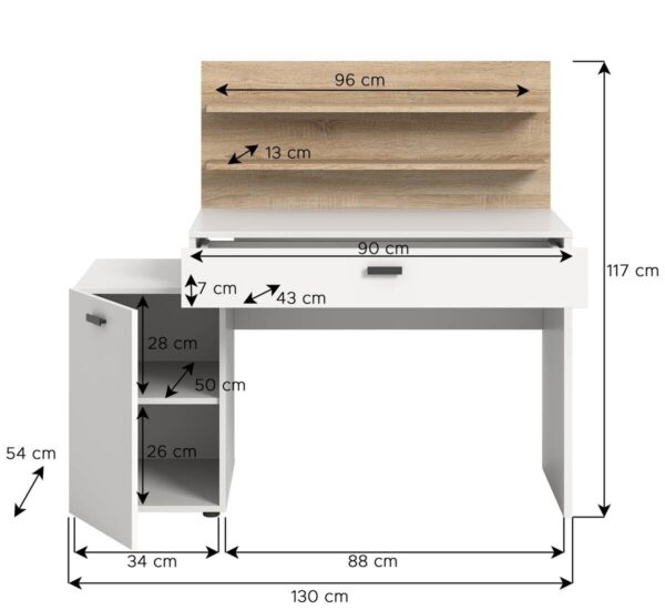 Schreibtisch Match weiß Eiche Sonoma Nachbildung B/H/T: ca. 130x117x54 cm – Bild 4