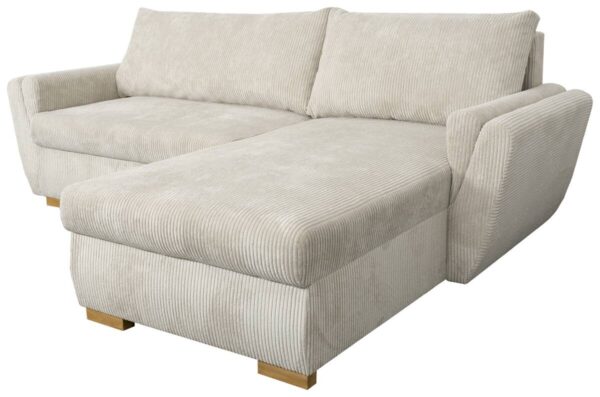 Ecksofa mit Bettfunktion und Bettkasten beige Velourstoff B/H/T: ca. 229x86x167 cm – Bild 4