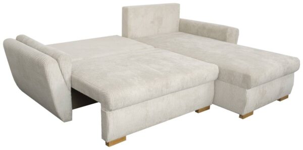 Ecksofa mit Bettfunktion und Bettkasten beige Velourstoff B/H/T: ca. 229x86x167 cm – Bild 5