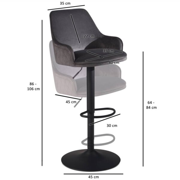 Barhocker grau Samt B/H/T: ca. 45x106x45 cm – Bild 5