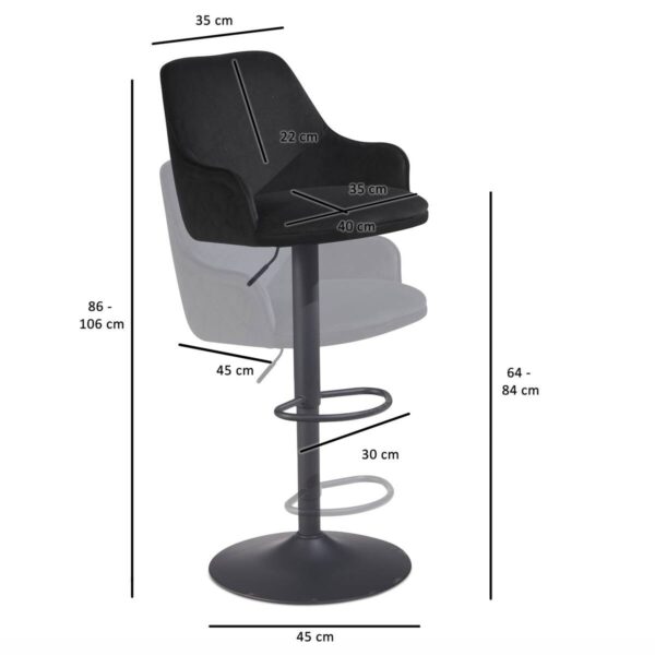 Barhocker schwarz Samt B/H/T: ca. 45x106x45 cm – Bild 2
