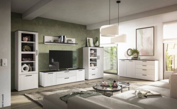 Sideboard Smart 1 Massivholz kiefer weiß schwarz B/H/T: ca. 180x89x40 cm – Bild 2