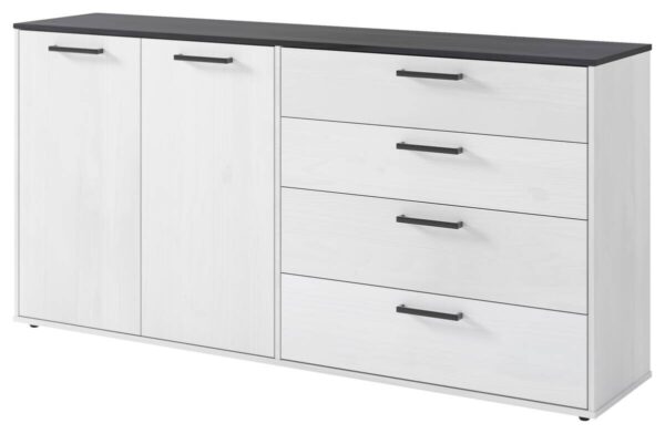 Sideboard Smart 1 Massivholz kiefer weiß schwarz B/H/T: ca. 180x89x40 cm – Bild 3