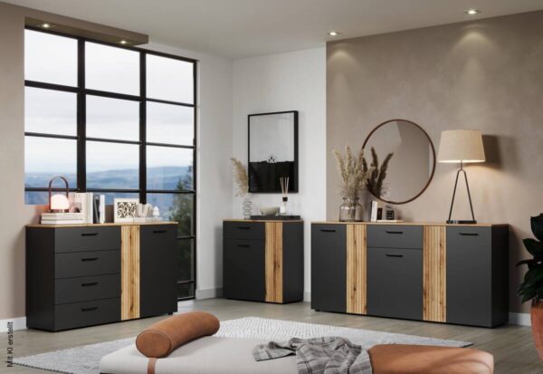 Kommode Esteban anthrazit Eiche Evoke Coast Nachbildung B/H/T: ca. 139x86x38 cm – Bild 2