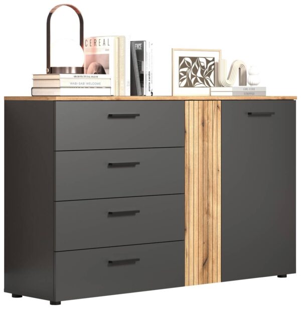 Kommode Esteban anthrazit Eiche Evoke Coast Nachbildung B/H/T: ca. 139x86x38 cm – Bild 3