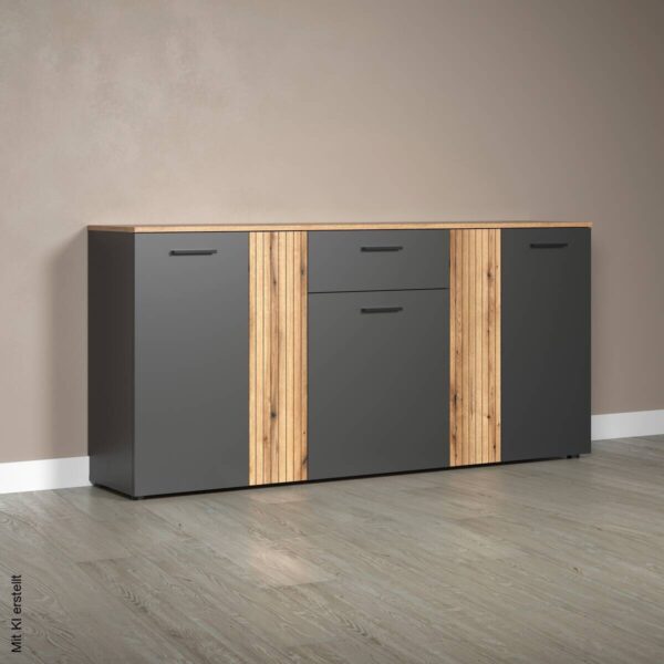 Kommode Esteban anthrazit Eiche Evoke Coast Nachbildung B/H/T: ca. 181x86x38 cm – Bild 5