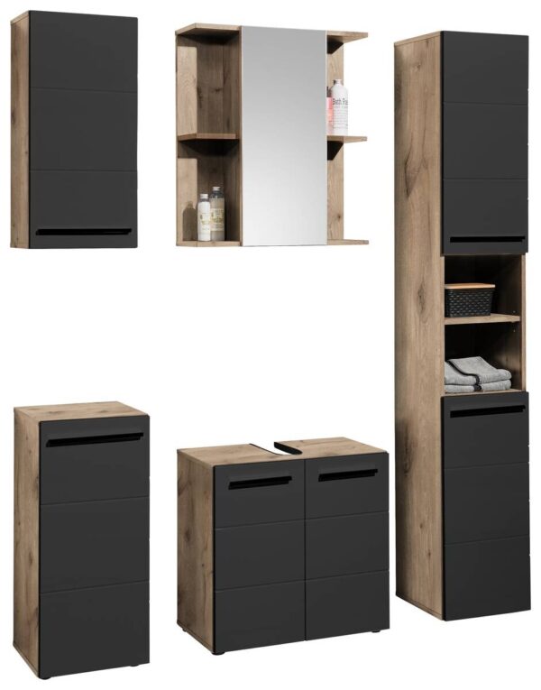 Midischrank Vista Oak Eiche Viking Nachbildung schwarz matt B/H/T: ca. 34x72x31 cm – Bild 2