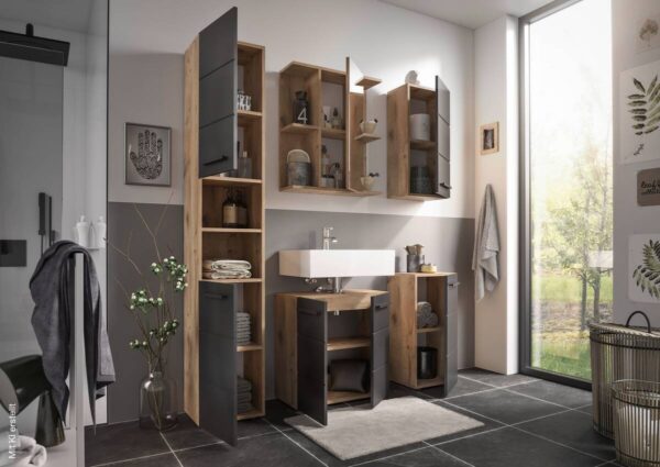 Midischrank Vista Oak Eiche Viking Nachbildung schwarz matt B/H/T: ca. 34x72x31 cm – Bild 3