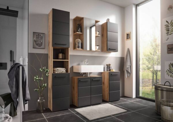 Midischrank Vista Oak Eiche Viking Nachbildung schwarz matt B/H/T: ca. 34x72x31 cm – Bild 4