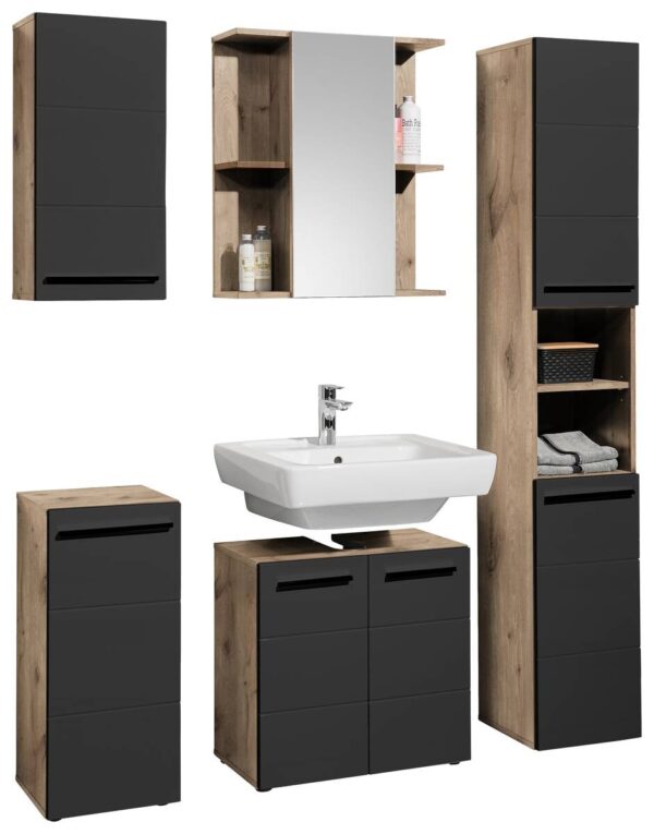 Midischrank Vista Oak Eiche Viking Nachbildung schwarz matt B/H/T: ca. 34x72x31 cm – Bild 5