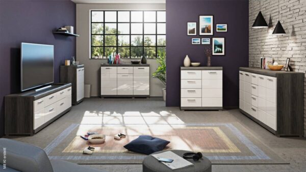 Kommode SCOUT Rauchsilber Nachbildung weiß Hochglanz B/H/T: ca. 120x85x37 cm – Bild 3