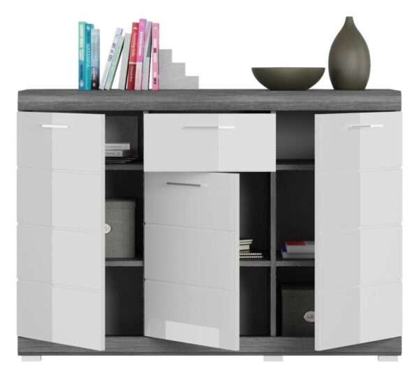Kommode SCOUT Rauchsilber Nachbildung weiß Hochglanz B/H/T: ca. 120x85x37 cm – Bild 4