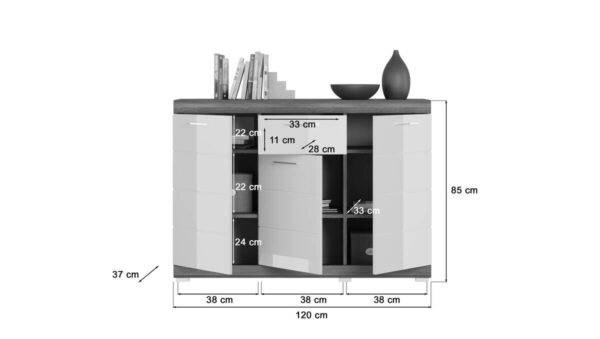 Kommode SCOUT Rauchsilber Nachbildung weiß Hochglanz B/H/T: ca. 120x85x37 cm – Bild 5