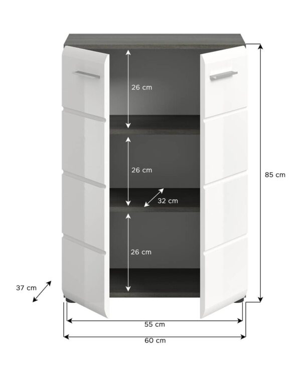 Kommode SALSA Rauchsilber Nachbildung weiß Hochglanz B/H/T: ca. 60x85x37 cm – Bild 4