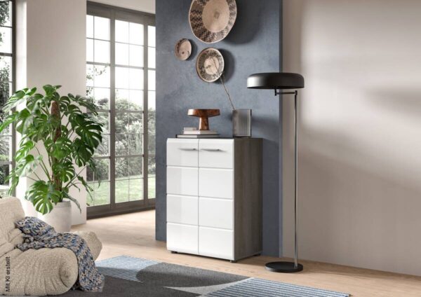 Kommode SALSA Rauchsilber Nachbildung weiß Hochglanz B/H/T: ca. 60x85x37 cm – Bild 5