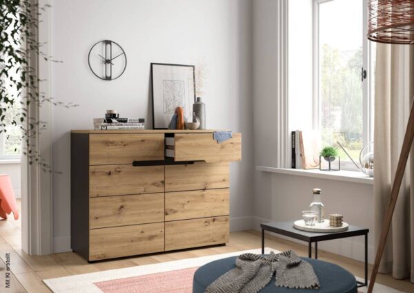 Kommode CANU edles Basaltgrau Nachbildung Eiche Artisan Nachbildung B/H/T: ca. 100x81x40 cm Kommode CANU edles Basaltgrau Nachbildung Eiche Artisan Nachbildung B/H/T: ca. 100x81x40 cm – Bild 2