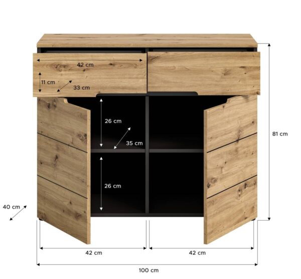 Kommode CANU edles Basaltgrau Nachbildung Eiche Artisan Nachbildung B/H/T: ca. 100x81x40 cm Kommode CANU edles Basaltgrau Nachbildung Eiche Artisan Nachbildung B/H/T: ca. 100x81x40 cm – Bild 5