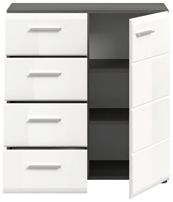 Kommode SALSA Rauchsilber Nachbildung weiß Hochglanz B/H/T: ca. 75x85x37 cm – Bild 2