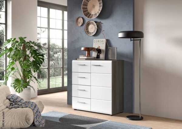 Kommode SALSA Rauchsilber Nachbildung weiß Hochglanz B/H/T: ca. 75x85x37 cm – Bild 3