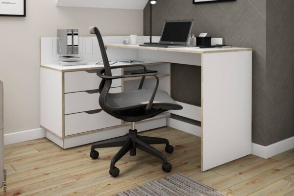Schreibtisch BELFAST weiß Eiche Sonoma Nachbildung B/H/T: ca. 129x83,5x105 cm – Bild 3