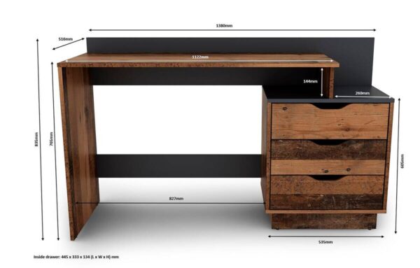 Schreibtisch BELFAST Eiche Old Wood Nachbildung anthrazit B/H/T: ca. 138x83,5x51,5 cm – Bild 3