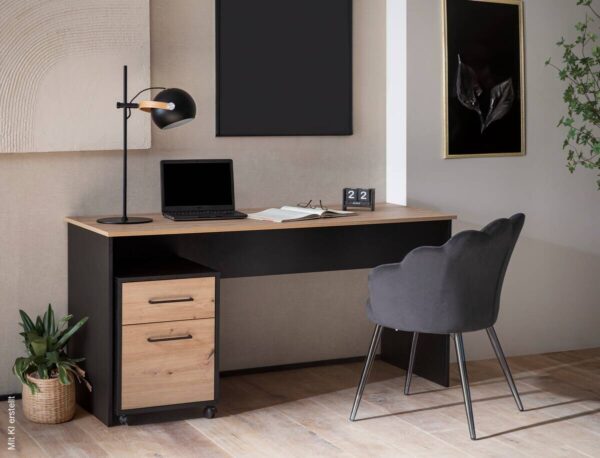 Schreibtisch Aino Eiche Artisan Nachbildung schwarz B/H/T: ca. 150x74x65 cm – Bild 2