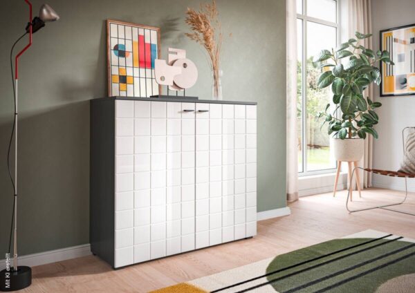 Kommode Monte anthrazit weiß Hochglanz B/H/T: ca. 92x86x37 cm – Bild 5