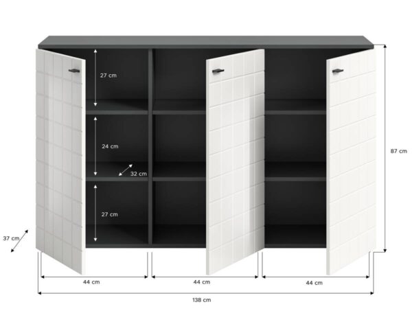 Sideboard Monte anthrazit weiß Hochglanz B/H/T: ca. 138x86x37 cm – Bild 5