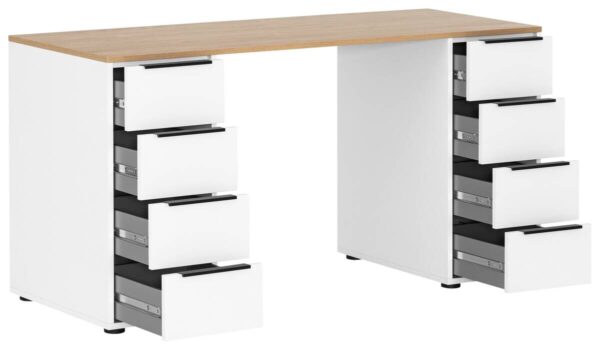 Schreibtisch Elma weiß matt Eiche hell Nachbildung B/H/T: ca. 140x73,1x55,5 cm – Bild 2