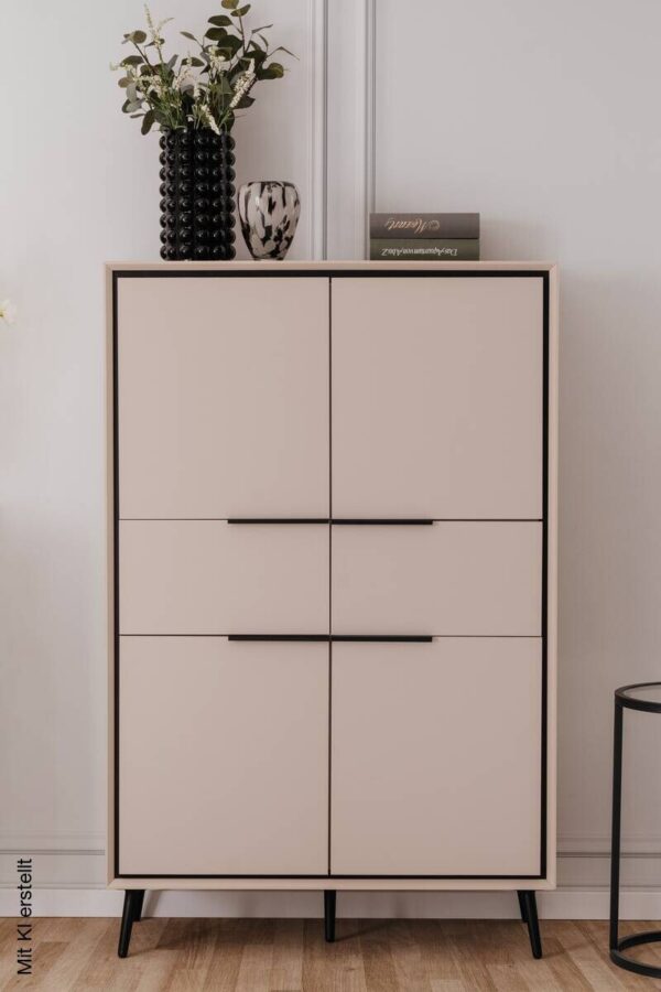 Highboard Arona sand schwarz B/H/T: ca. 90x140x38 cm – Bild 4
