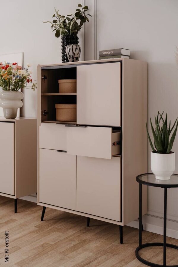 Highboard Arona sand schwarz B/H/T: ca. 90x140x38 cm – Bild 5